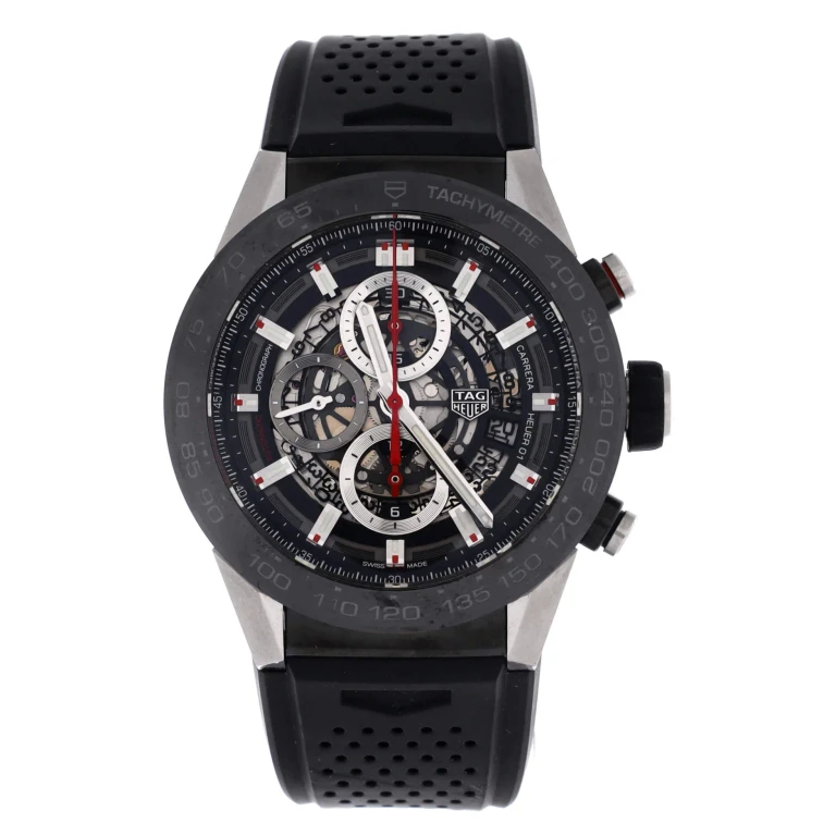 Carrera Calibre Heuer 01 Skeleton Chronograph Automatic Watch Stainless Steel with PVD and Rubber 45
