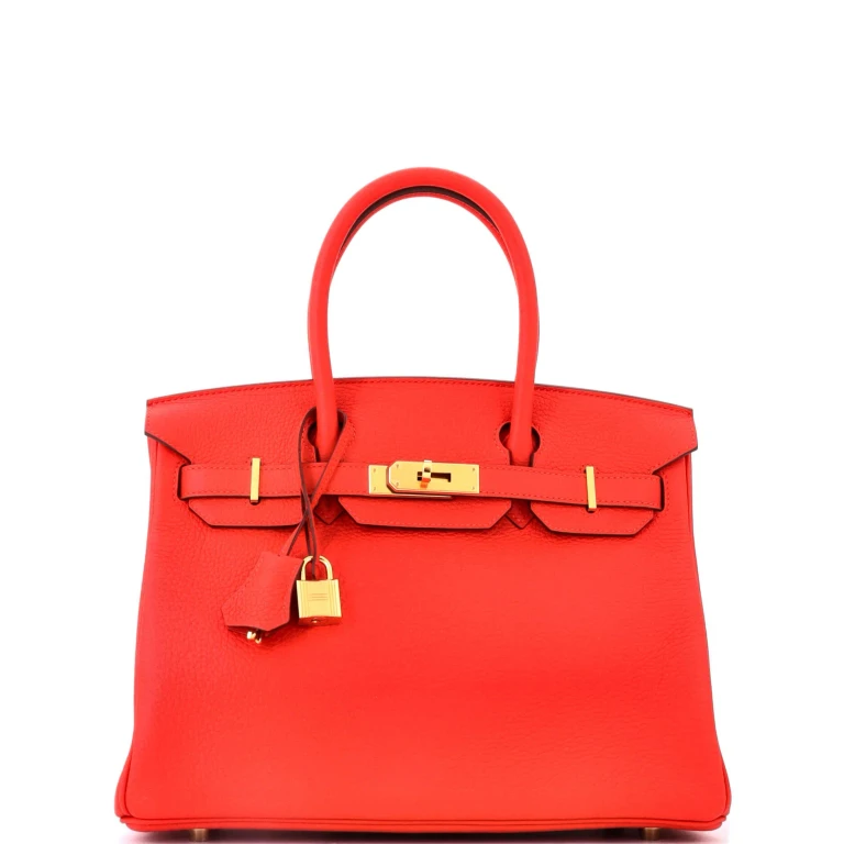 Birkin Handbag Rouge Tomate Clemence with Gold Hardware 30