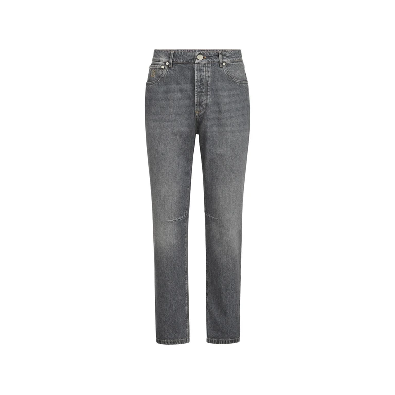 Greyscale Denim Leisure-fit Five-pocket Trousers