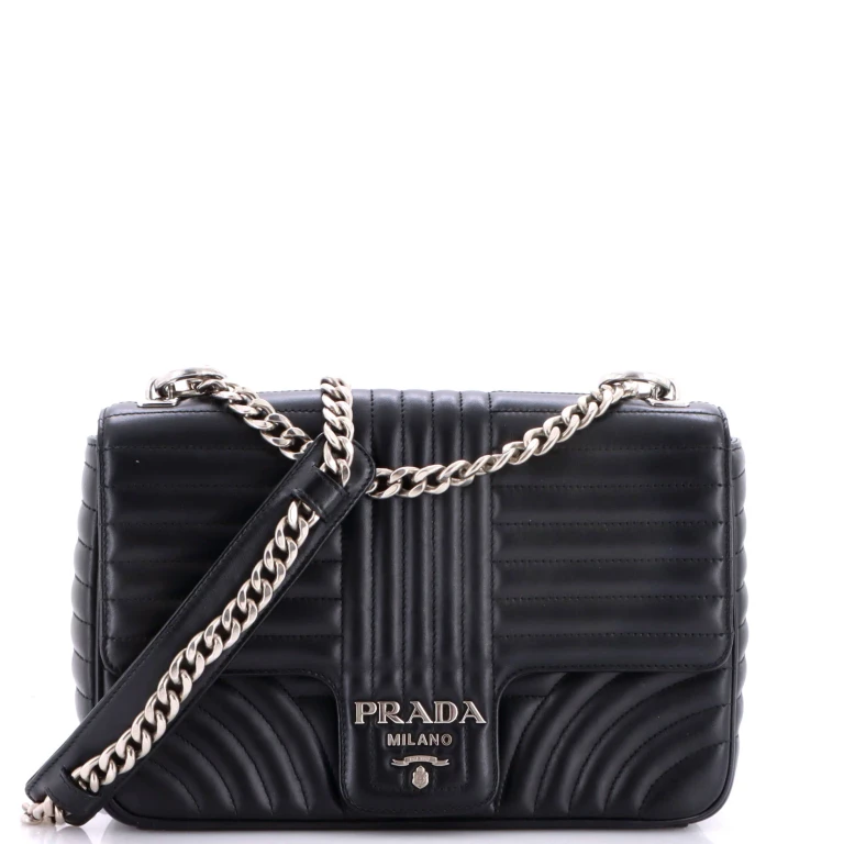 Chain Flap Shoulder Bag Diagramme Quilted Leather Large