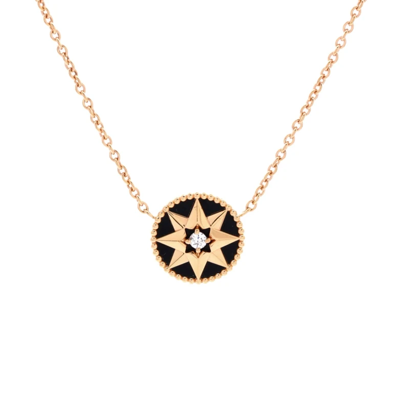 Rose des Vents Pendant Necklace 18K Rose Gold with Diamond and Onyx