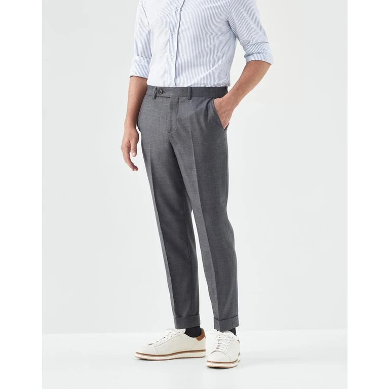 Mens Medium Grey Wool Tailored Trousers