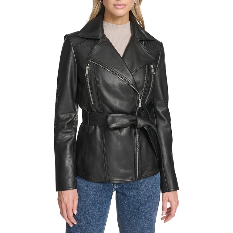 Leather Belted Moto Jacket