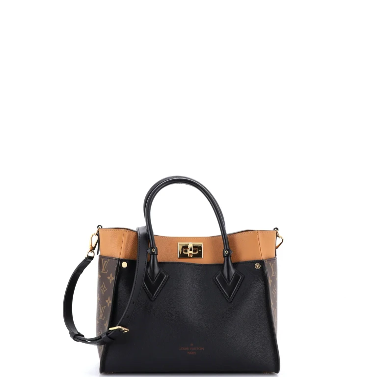 On My Side Tote Leather with Monogram Canvas MM