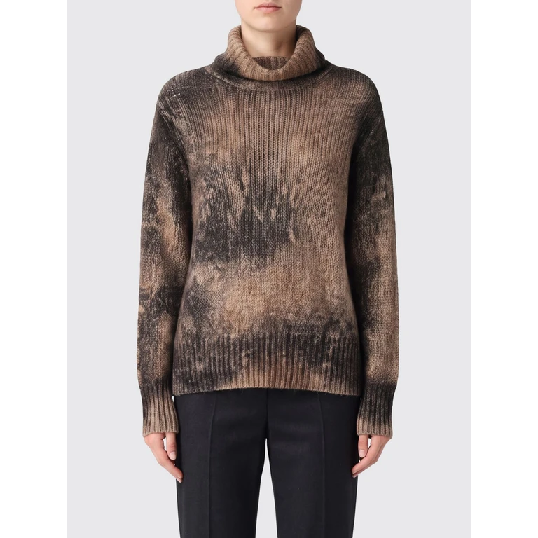 Maglione a collo alto in cashmere con stampa astratta e spalle scese