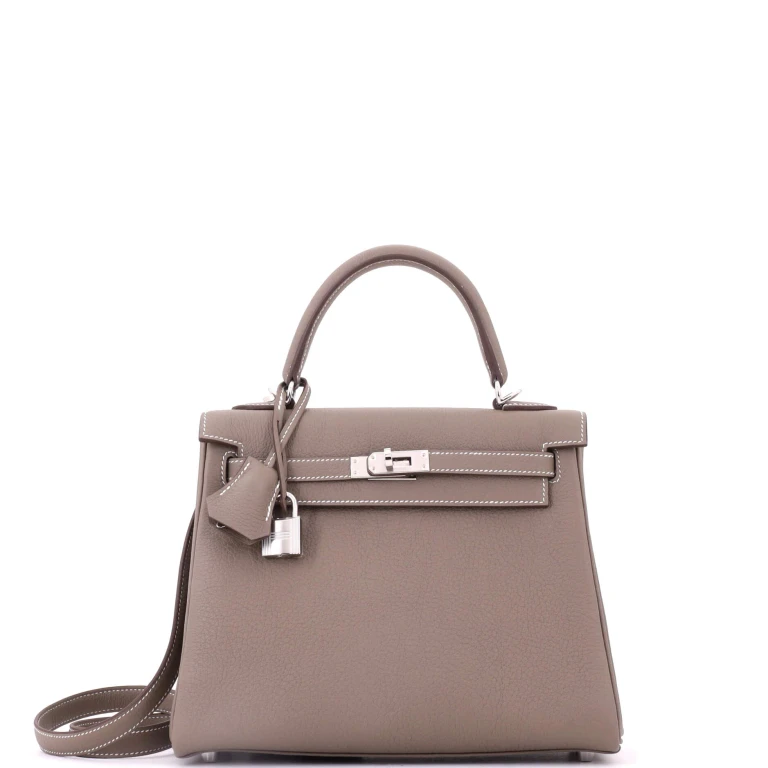 Kelly Handbag Etoupe Togo with Palladium Hardware 25