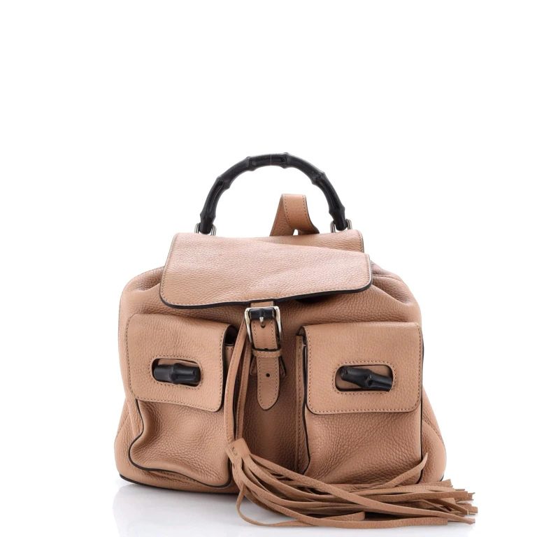 Bamboo Tassel Backpack Leather Medium