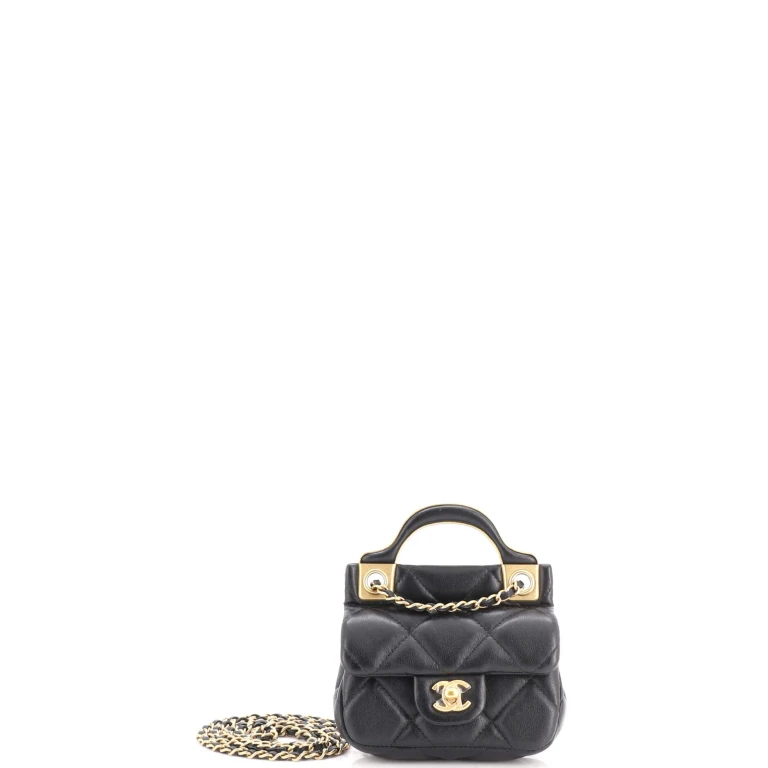 Lady Handle Flap Card Holder on Chain Quilted Calfskin