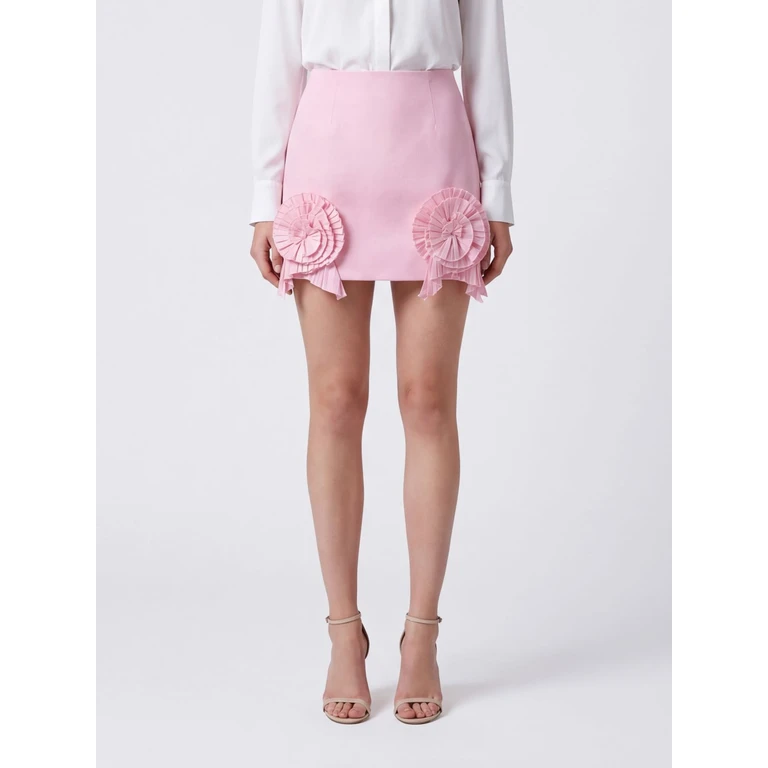 High-Waisted Crêpe Pencil Mini Skirt with Floral Appliqué (RF6050T886462126)