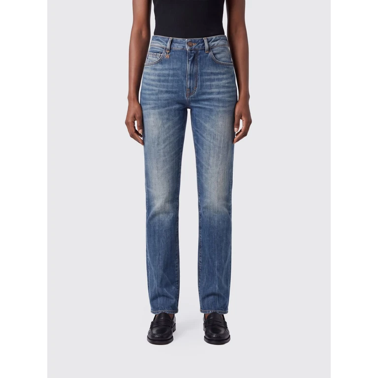 High-Waisted Straight Leg Cotton Denim Jeans with Rear Logo (AW426JE006004T)