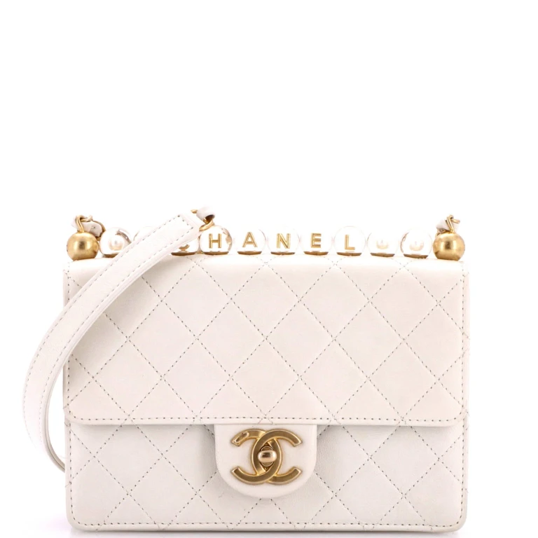 Chic Pearls Flap Bag Quilted Goatskin with Acrylic Beads Small