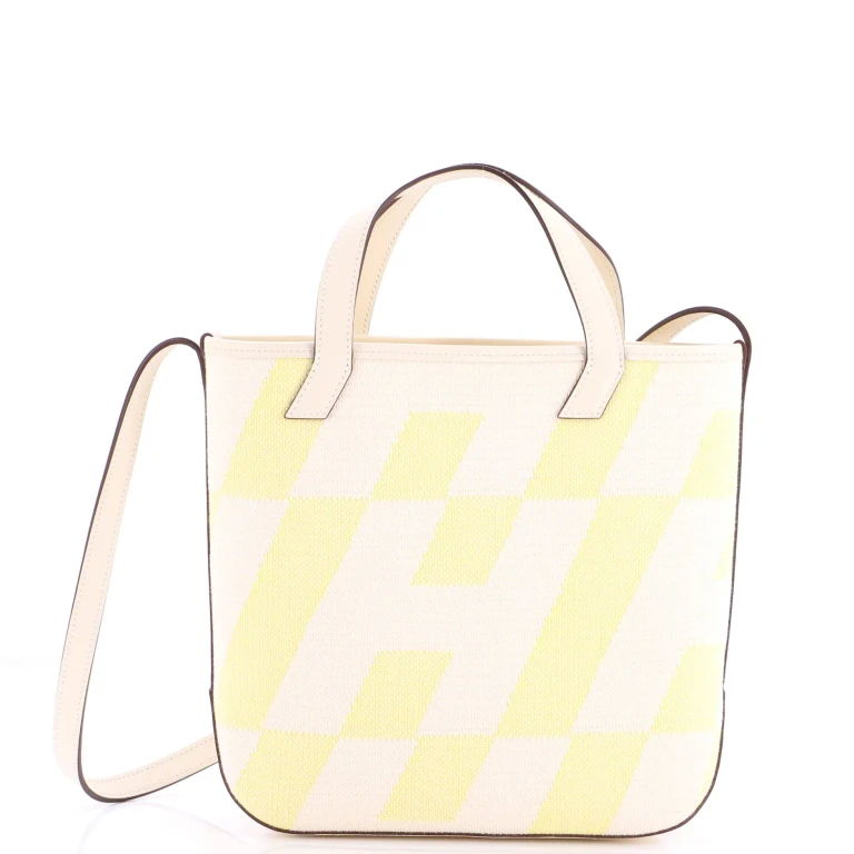 Cabas H en Biais Tote Canvas with Leather 27