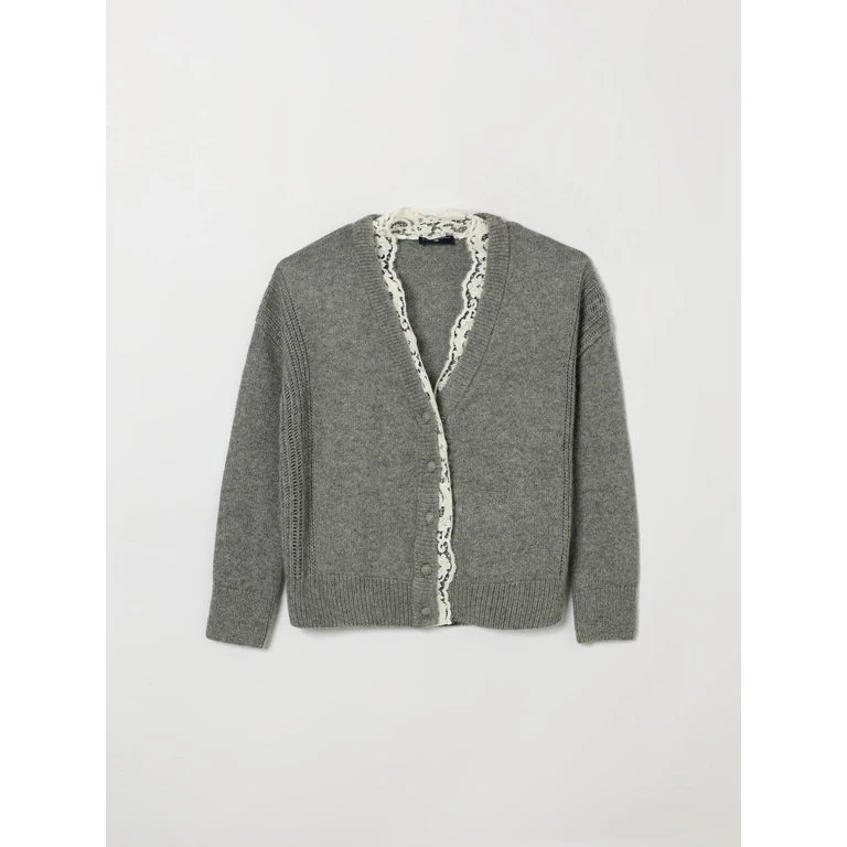 Girl's Wool Blend Cardigan with Lace Inserts (Z9H80087100032)