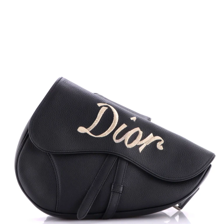 Saddle Crossbody Bag Logo Embroidered Leather