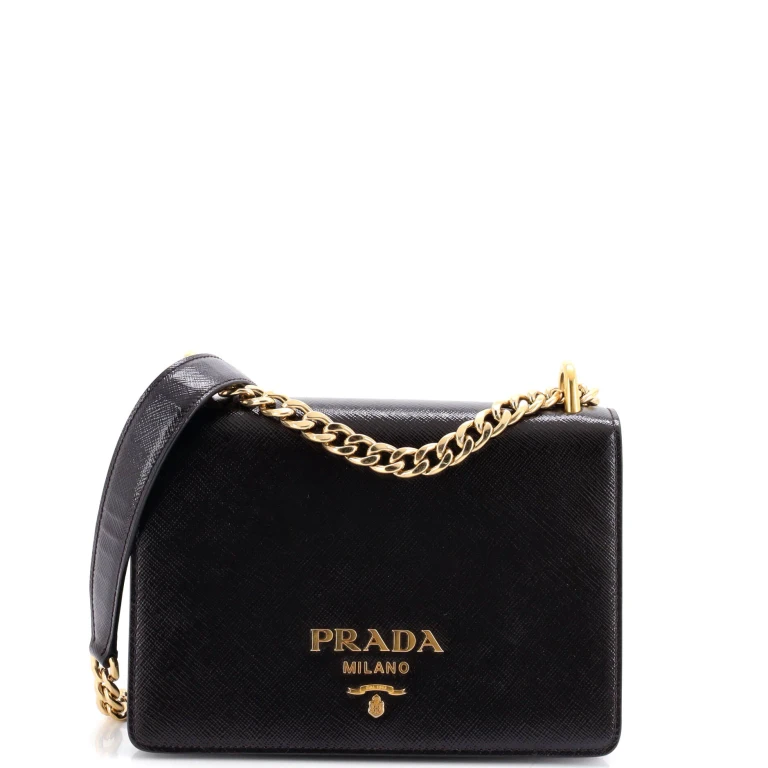 Chain Flap Crossbody Bag Vernice Saffiano Leather Small