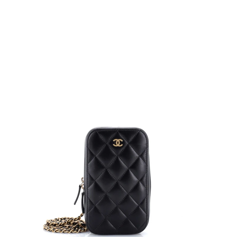 Zip Around Phone Case with Chain Quilted Lambskin
