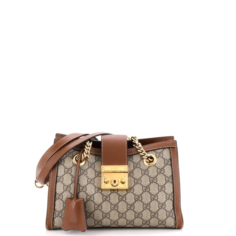 Padlock Chain Tote GG Coated Canvas with Leather Small