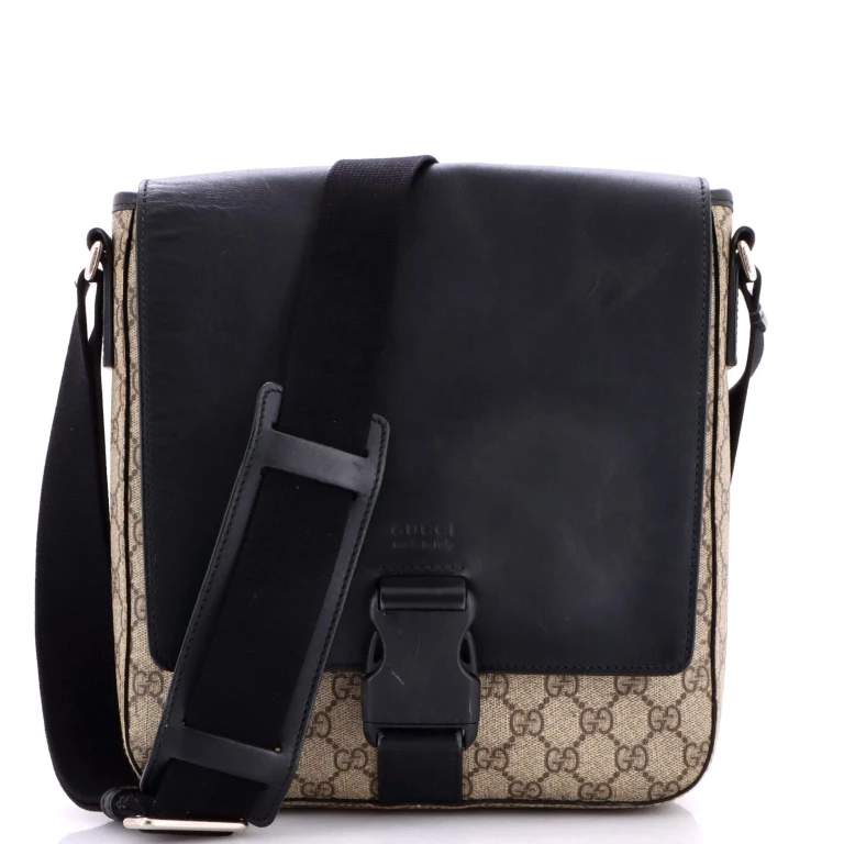 Buckle Flap Messenger Bag GG Coated Canvas with Leather Medium