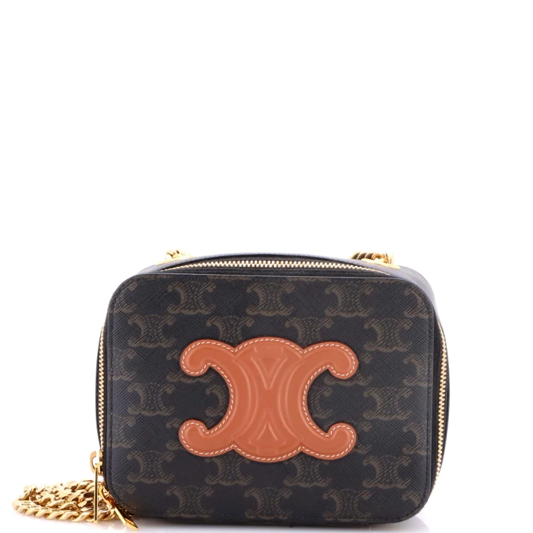 Cuir Triomphe Box Chain Crossbody Bag Triomphe Coated Canvas Mini