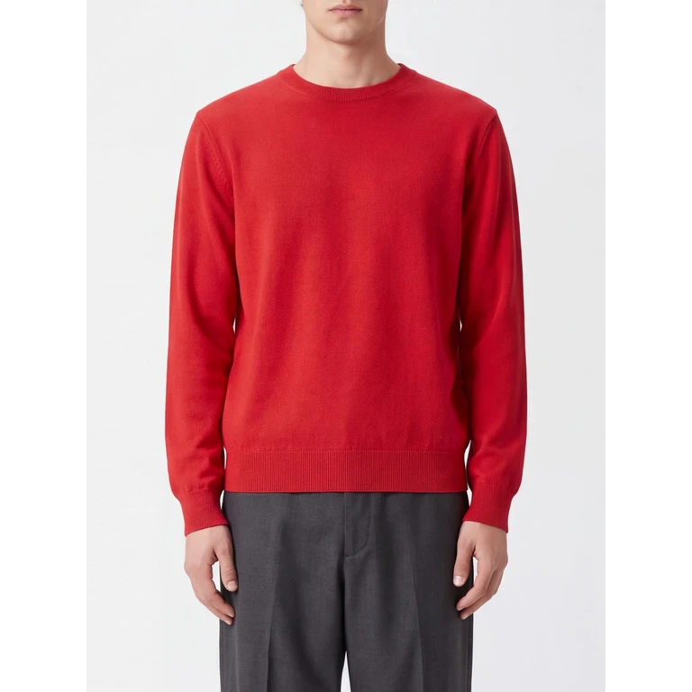 Crewneck Jumper in Pure Wool with Long Sleeves and Straight Hem (BF34KN704RED)