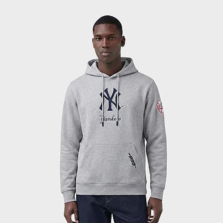Pro Standard Men's New York Yankees MLB Classic Chenille Pullover Hoodie in Grey Size: Small