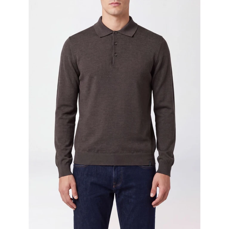 Long-Sleeved Wool Knit Polo Shirt with Three-Button Placket (NMMC1532470CQTS805)
