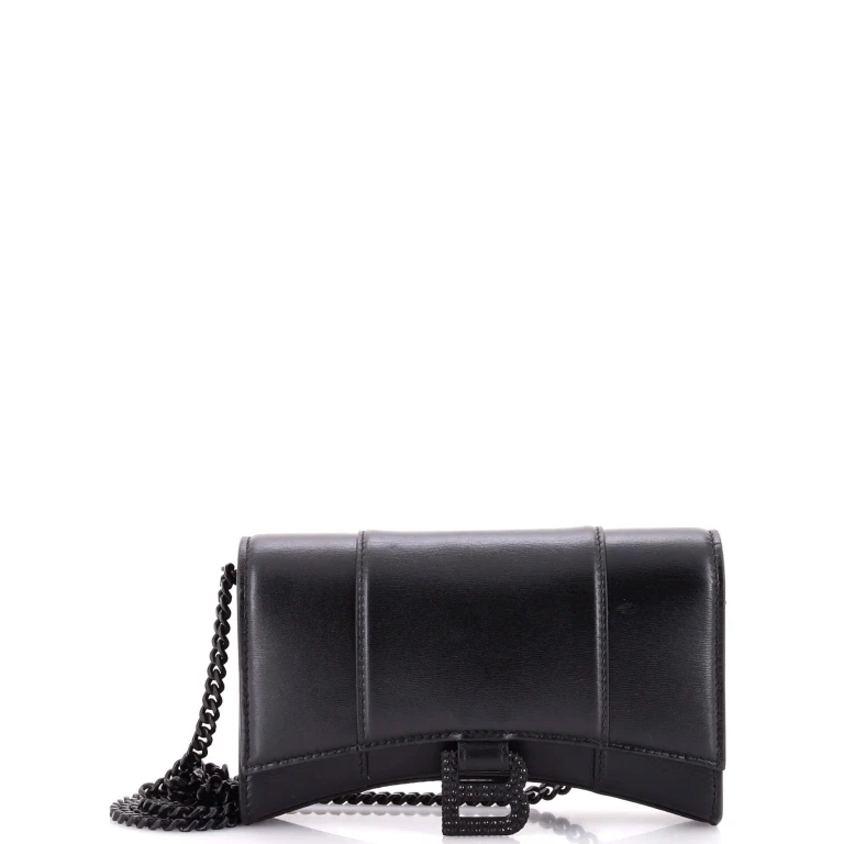 Hourglass Chain Wallet Leather with Crystal Detail