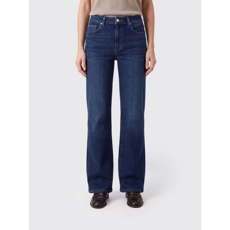 Flared Leenah Trousers with a Mid-Rise Waist in Cotton Denim (1M22R37WD137)