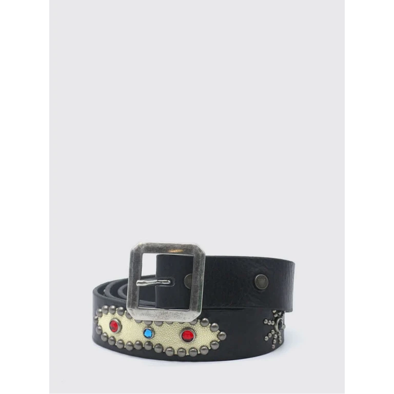 Black Leather Belt with Embroidery and a Square Buckle (26SHTCI016BLACK)
