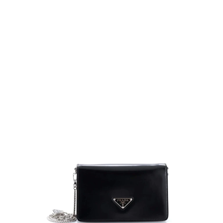 Triangle Logo Chain Flap Bag Brushed Leather Small