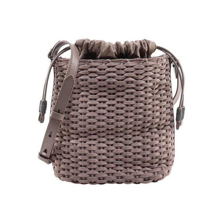Womens Ice Woven Leather Bucket Bag