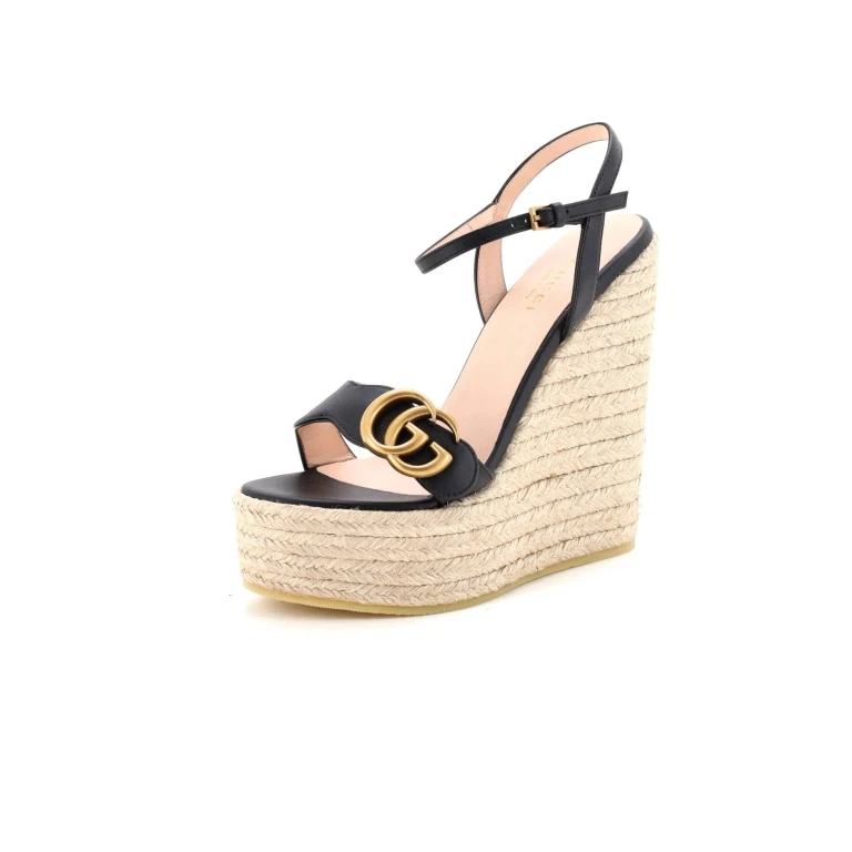 Women's GG Marmont Wedge Espadrille Sandals Leather