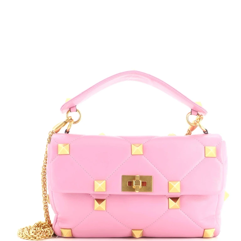 Roman Stud Flap Bag Quilted Leather Large