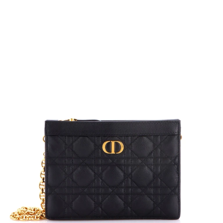 Caro Clutch with Chain Cannage Quilt Calfskin Small