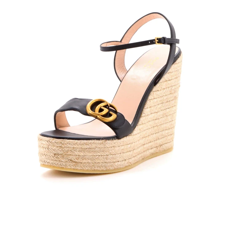 Women's GG Marmont Wedge Espadrille Sandals Leather