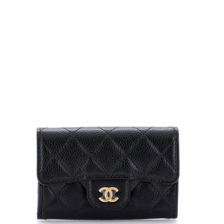 Classic Flap Card Holder Quilted Caviar