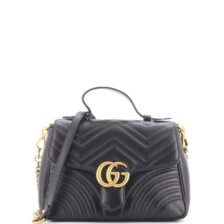 GG Marmont Top Handle Flap Bag Matelasse Leather Small