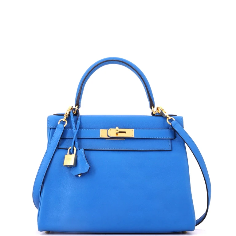 Kelly Handbag Bleu Hydra Evercolor with Gold Hardware 28