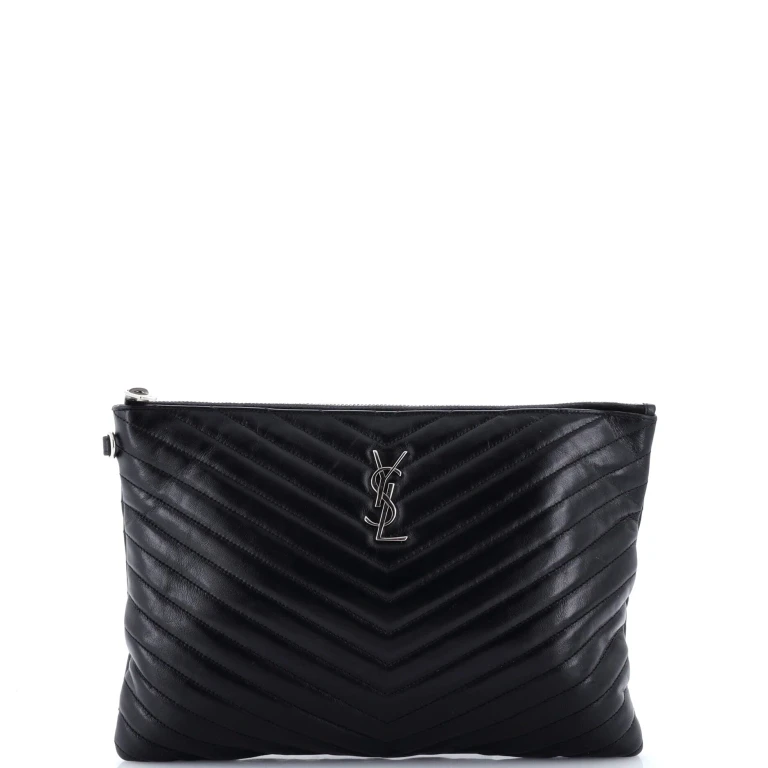 Classic Monogram Wristlet Pouch Matelasse Chevron Leather Medium