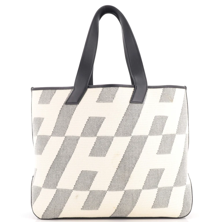 Cabas H en Biais Tote Canvas with Leather 40