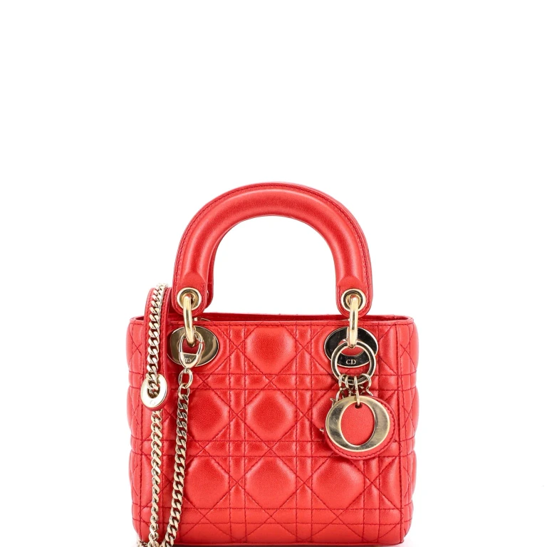 Lady Dior Chain Bag Cannage Quilt Iridescent Leather Mini