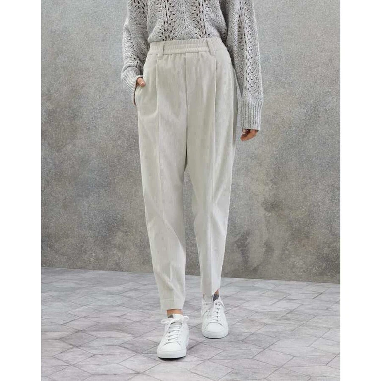 Womens White Tapered Cotton Trousers