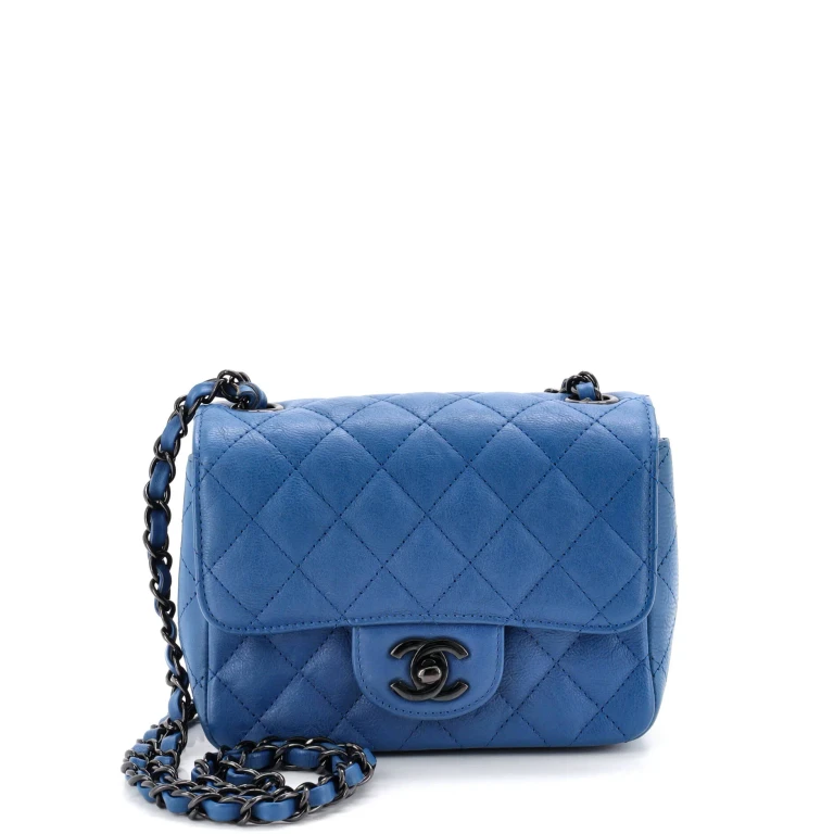 So Black Square Classic Single Flap Bag Quilted Crumpled Calfskin Mini