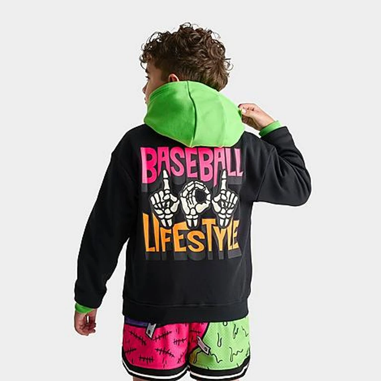 Big Kids Skeleton Pullover Hoodie in Black/Green Size: XS