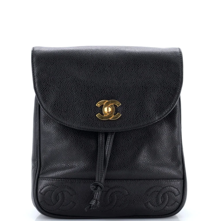Vintage Triple Stitched CC Flap Backpack Caviar Small