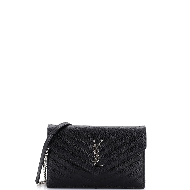 Classic Monogram Wallet on Chain Matelasse Chevron Leather Small