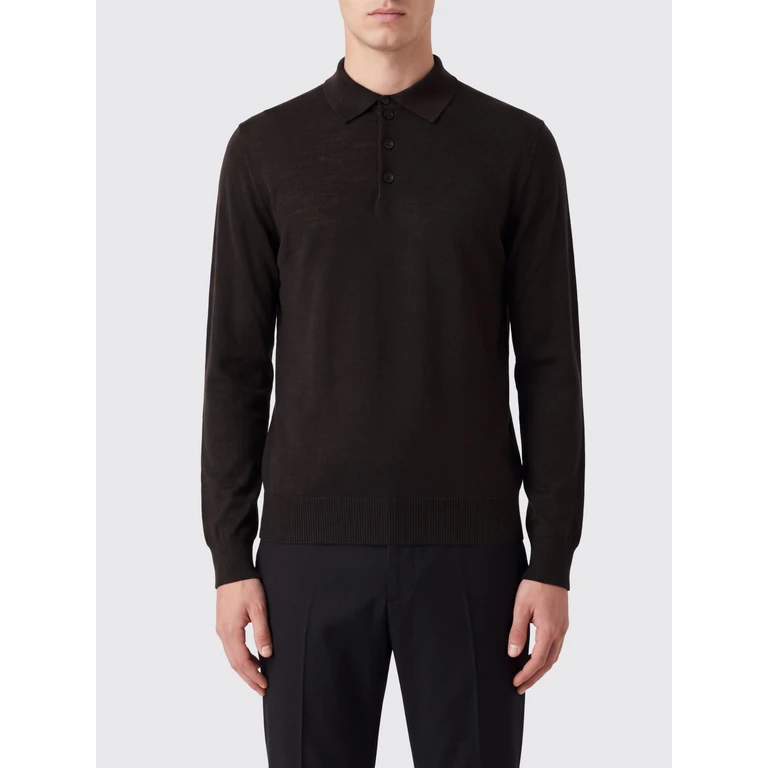 Long-Sleeved Polo Shirt in Pure Virgin Wool Knit (EM005804AF25400U6029)
