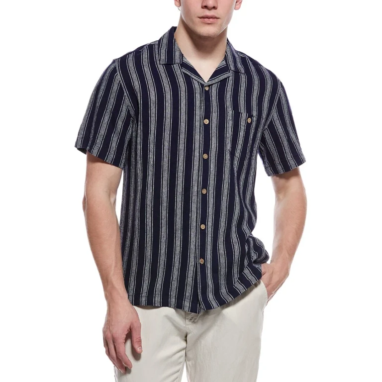 Linen-Blend Vertical Stripe Shirt