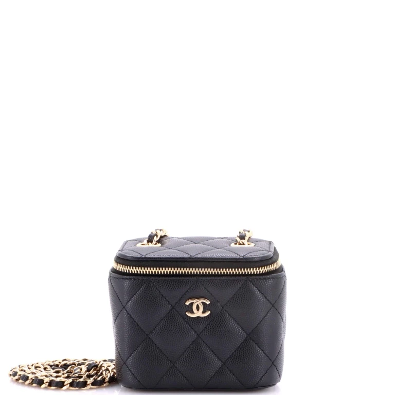 Classic Vanity Case with Chain Quilted Caviar Mini
