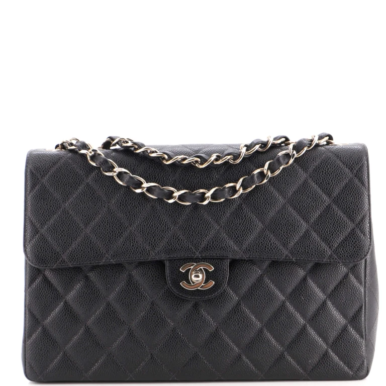 Vintage Square Classic Single Flap Bag Quilted Caviar Jumbo